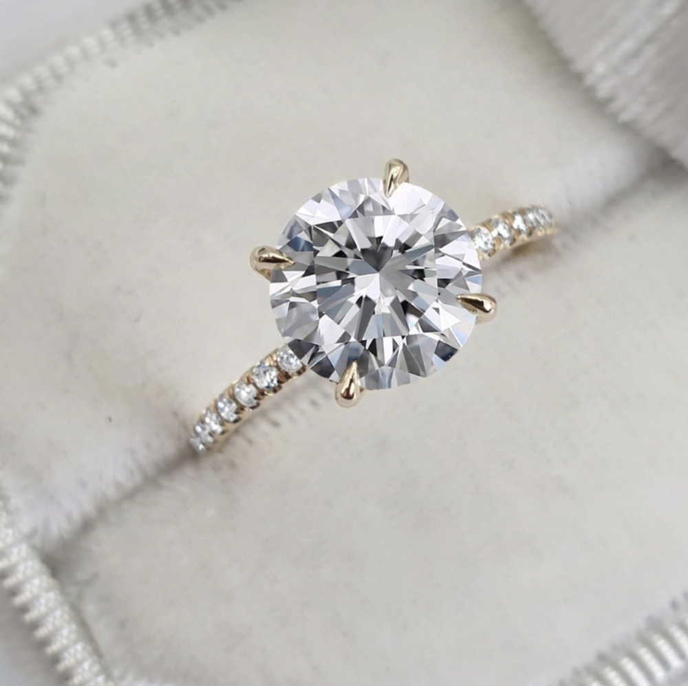 3ct Round Moissanite Solitaire Hidden Halo Ring, D-VVS1